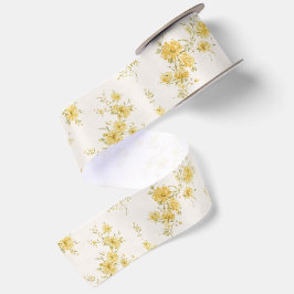 Fijne gouden gele vintage bloempatroon satijnen lint