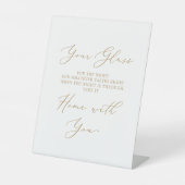 Fijne gouden kalligrafie bruiloft glas reclamebord met voetstuk (Voorkant)