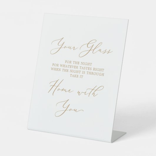 Fijne gouden kalligrafie bruiloft glas reclamebord met voetstuk (Voorkant)
