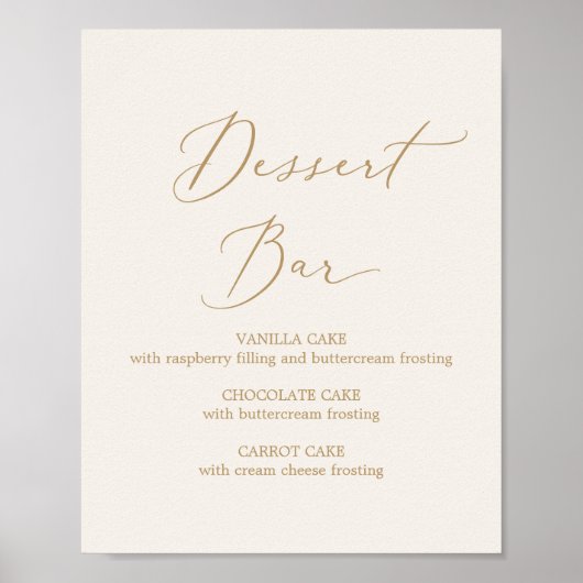 Fijne gouden kalligrafie | Crème Dessert Bar Poster (Voorkant)