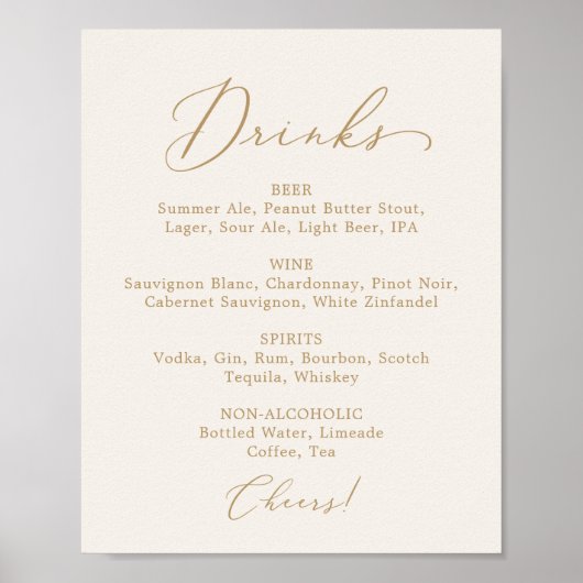 Fijne gouden kalligrafie Crème Trouw Drankmenu Poster (Voorkant)
