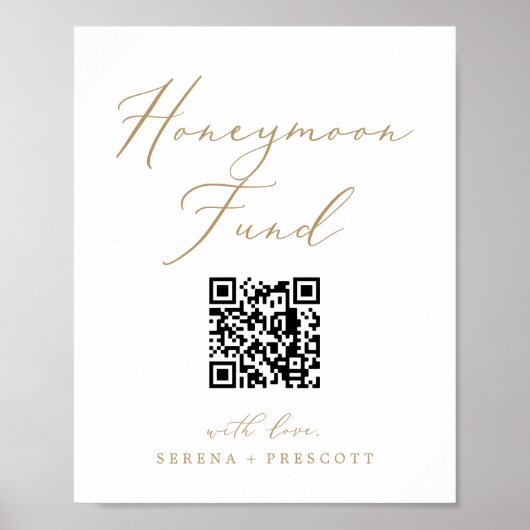 Fijne gouden kalligrafie QR-code huwelijksreis fon Poster (Voorkant)
