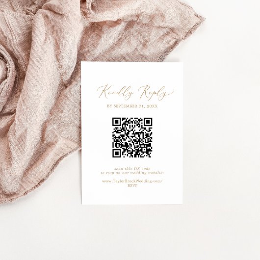 Fijne gouden kalligrafie QR-code trouw-RSVP Informatiekaartje