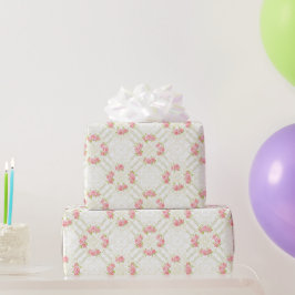 Fijne Gouden Krulwerk & Roze Rozen Bloemen Cadeaupapier