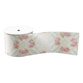 Fijne Gouden Krulwerk & Roze Rozen Bloemen Grosgrain Lint