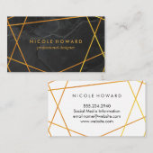 Fijne gouden lijnen Zwart marmer Visitekaartje (Voorkant / Achterkant)