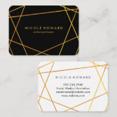 Fijne gouden lijnen zwart wit visitekaartje (Voorkant / Achterkant)