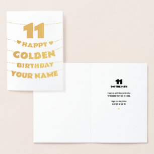 Fijne gouden verjaardag, 11e verjaardag goud folie kaarten