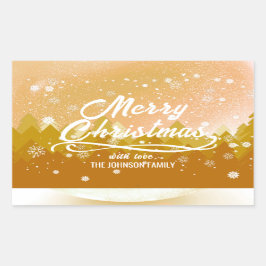 Fijne Gouden Vredige Sneeuw Bos Prettig Kerstfeest Rechthoekige Sticker