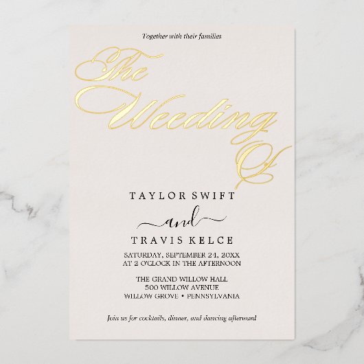 Fijne goudfolie | zwarte bruiloft folie uitnodiging (Voorkant)