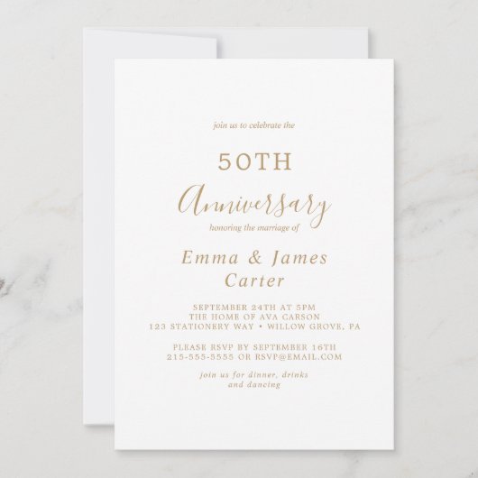 Fijne goudkalligrafie 50th Wedding Jubileum Kaart (Voorkant)