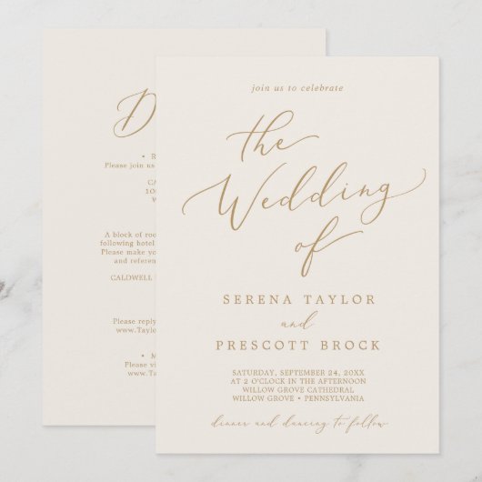 Fijne goudkalligrafie-crème in één keer kaart (Voorkant / Achterkant)