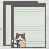 Fijne grijze kat met cupcake, geschreven papier me (Voorkant / Achterkant)