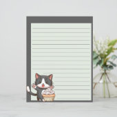 Fijne grijze kat met cupcake, geschreven papier me (Staand voorkant)