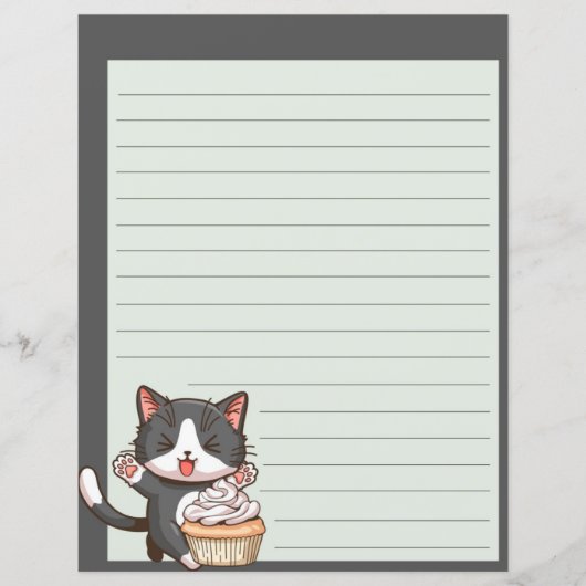 Fijne grijze kat met cupcake, geschreven papier me (Voorkant)