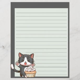 Fijne grijze kat met cupcake, geschreven papier me