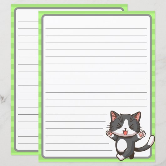 Fijne grijze kat op papier met een groene buitenka (Voorkant / Achterkant)