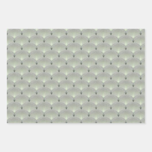 Fijne groen en grijs, kunstdeco. inpakpapier vel (Voorkant)