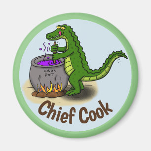 Fijne groene alligator die diner voor het koken ca magneet