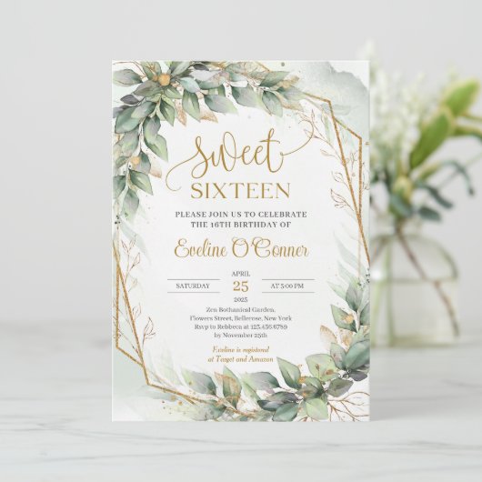 Fijne groene eucalyptus en goudzoete zestien kaart (Staand voorkant)