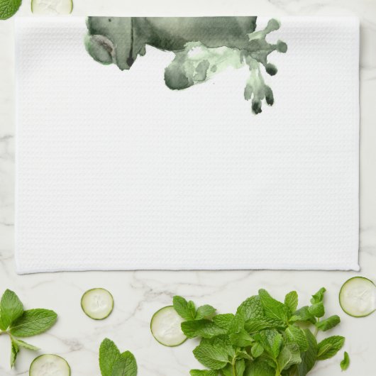 Fijne groene kikker witte keukenhanddoekkikkers theedoek (Gevouwen)