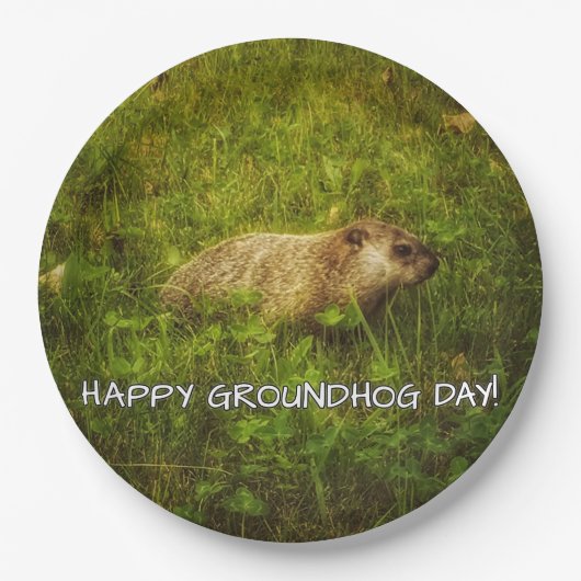 Fijne Groundhog Dag! papieren borden Papieren Bordje (Voorkant)