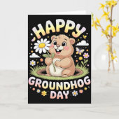 Fijne Groundhog Day 2026 Schattige Bosmarmot Met B Kaart (Gele Bloem)