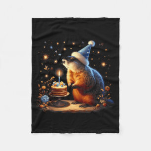 Fijne Groundhog Day Bosmarmot Met Verjaardagstaart Fleece Deken