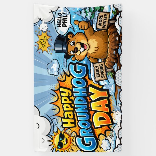 Fijne Groundhog Day  Grappige Achtergrond Spandoek (Verticaal)
