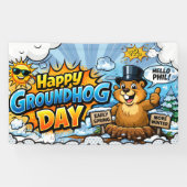 Fijne Groundhog Day  Grappige Achtergrond Spandoek (Horizontaal)