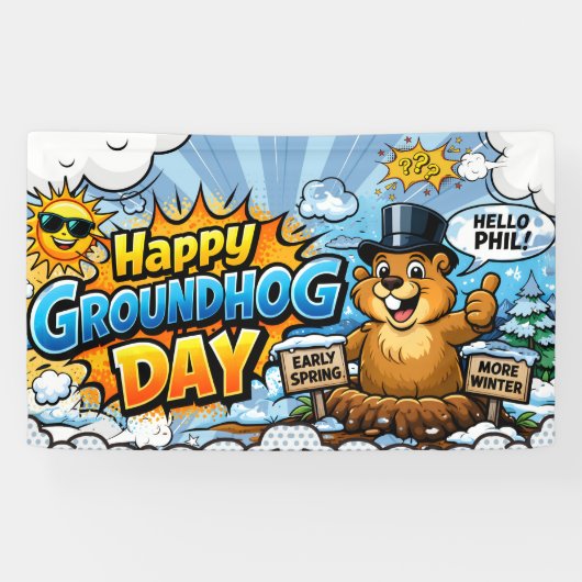 Fijne Groundhog Day  Grappige Achtergrond Spandoek (Horizontaal)