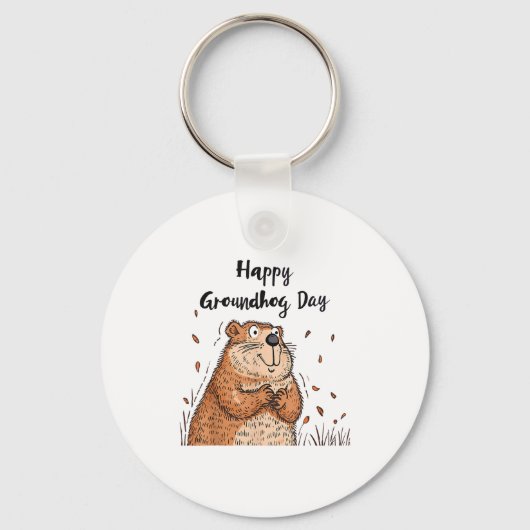 Fijne Groundhog Day Grappige Groundhog Vakantie Ma Sleutelhanger (Voorkant)