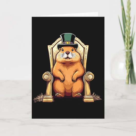 Fijne Groundhog Day Grond Eekhoorn Met Hoed  Kaart (Voorkant)