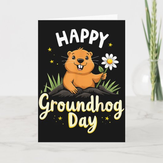 Fijne Groundhog Day Met Bloem _1 Kaart (Voorkant)