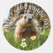 Fijne Groundhog Day! Schattig Ronde Sticker (Voorkant)