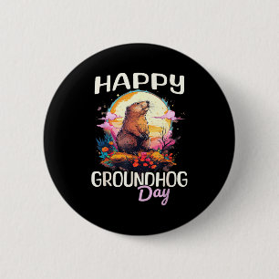 Fijne Groundhog Day Schattige Vintage Kunst Grafis Ronde Button 5,7 Cm