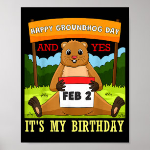 Fijne Groundhog Day Verjaardag Op 2 Februari Famil Poster