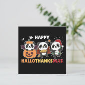 Fijne Hallothanksmas Pandas Kerstmis Panda Uitnodi Kaart (Staand voorkant)
