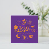 Fijne Halloween aangepaste naam oranje paarse kaar (Staand voorkant)