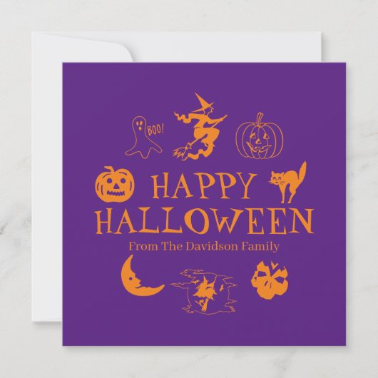 Fijne Halloween aangepaste naam oranje paarse kaar (Voorkant)