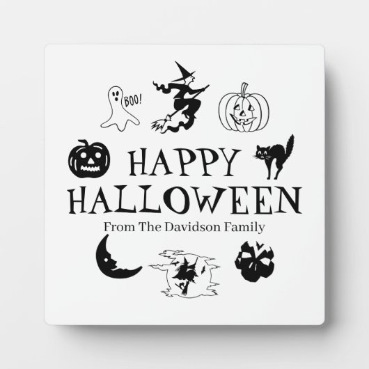 Fijne Halloween aangepaste naam zwart wit Fotoplaat (Voorkant)