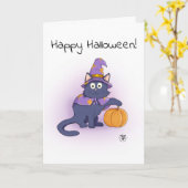 Fijne Halloween | Black Cat Wizard Kaart (Gele Bloem)