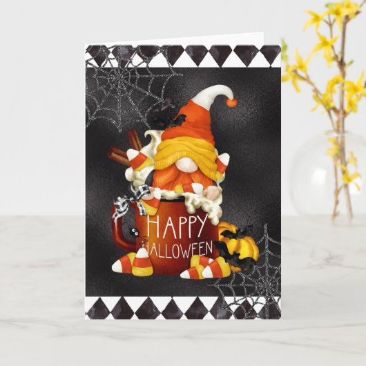 Fijne Halloween Candy Corn Kabouter Kaart (Gele Bloem)