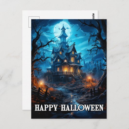 Fijne Halloween | Creepy Old Haunted Mansion Briefkaart (Voorkant / Achterkant)