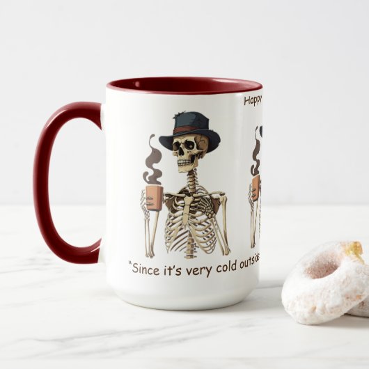 Fijne Halloween dag met warme koffie. Mok (Met donut)