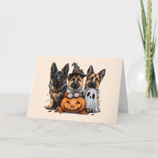 Fijne Halloween Duitse Herdershonden Feestdagen Kaart (Voorkant)