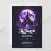 Fijne Halloween-feest uitnodiging | Paarse heksens (Voorkant)