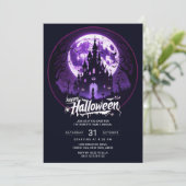Fijne Halloween-feest uitnodiging | Paarse heksens (Staand voorkant)