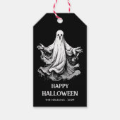 Fijne Halloween-feestbehandeling met spook Cadeaulabel (Voorkant)