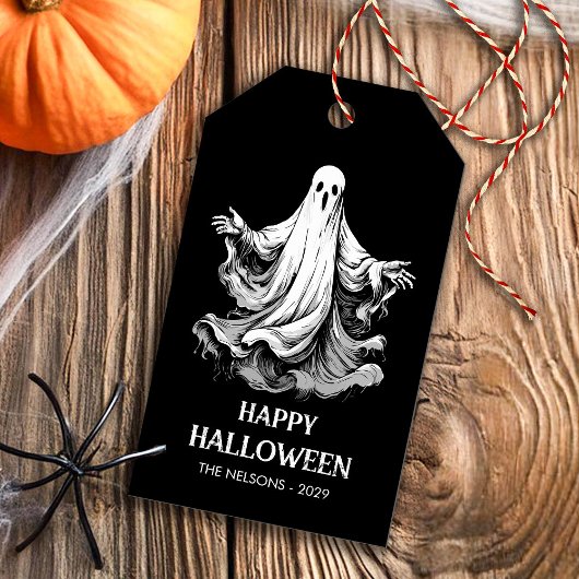Fijne Halloween-feestbehandeling met spook Cadeaulabel